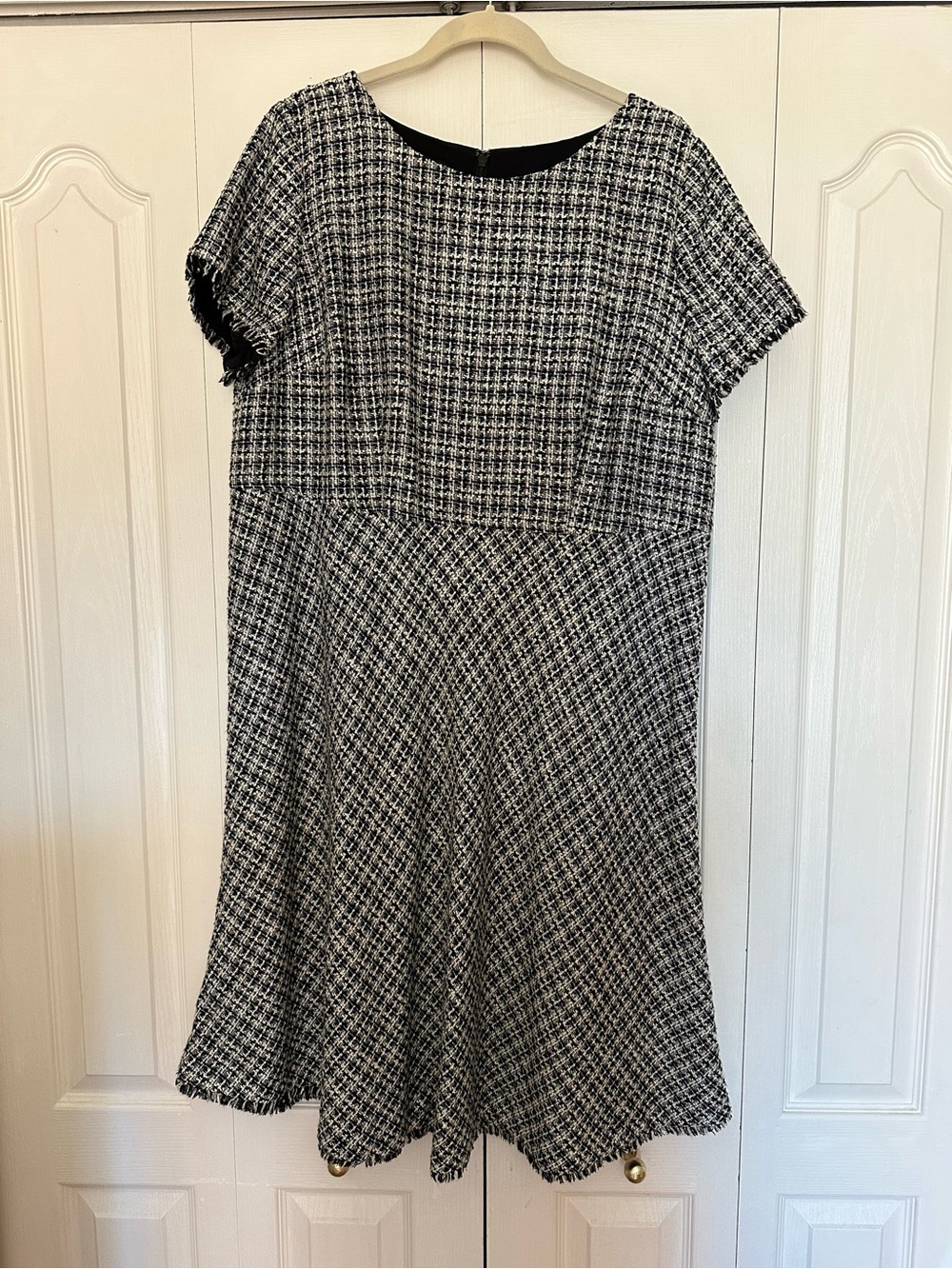 Talbots Black and White Tweed Midi Empire-waist Dress